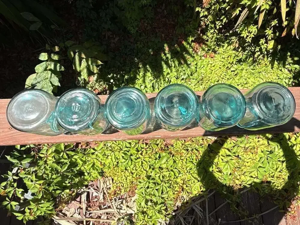 Set of 6 Vintage Ball Aqua Blue Glass Mason Jars Various Numbers No Lids